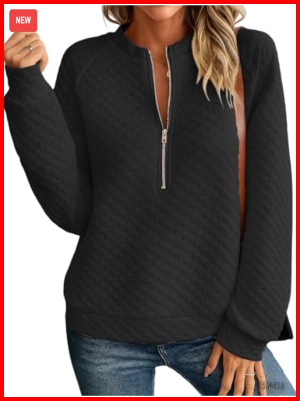 Womens Half-Zip Quilted Pullover Sweatshirt Loose Fit Long Sleeve Casual Top
